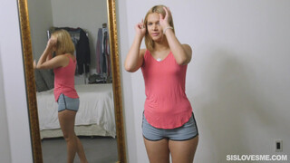 Blonde Sis Gives Bro Blowjob, Intense Eye Contact