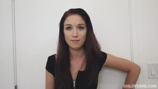 Sister licks her brother's huge dick in bed with her tongue