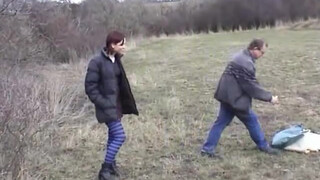 Step-Dad Fucks Daughter in Stockings at Picnic While Mom Gathers Firewood