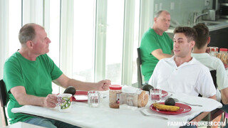 Stepson Pleasuring Stepmom's Pussy Beside Snoozing Dad