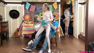 Siblings Open Legs Wide: Brother Watches Sisters