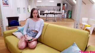 The girl took the initiative and gave a deep blowjob to her unsettled brother