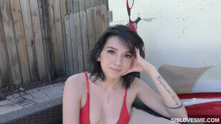 Sexy sister sucks her brother's morning boner well