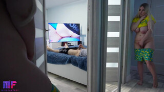 Father Masturbates Watching Porn; Daughter Pleasures Self Watching Dad